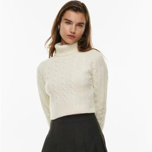 ARITZIA Sunday Best Jones Cable-knit Turtleneck Sweater Raglan Sleeves Oragne M - Picture 2 of 2